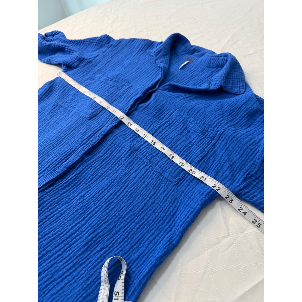 YFB Gauzy Cotton Button Front Tunic Top Womens Cobalt Blue Boho Swim Coverup - Picture 6 of 8